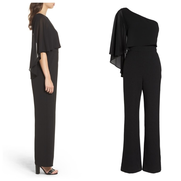 Vince Camuto Cape Overlay One-shoulder Jumpsuit - Picture 3 of 8